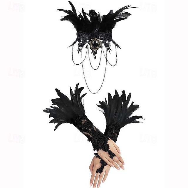  Choker Necklace Opera Gloves Gloves Headband Punk & Gothic Steampunk Feather Lace For Cosplay Carnival Women's Costume Jewelry Fashion Jewelry