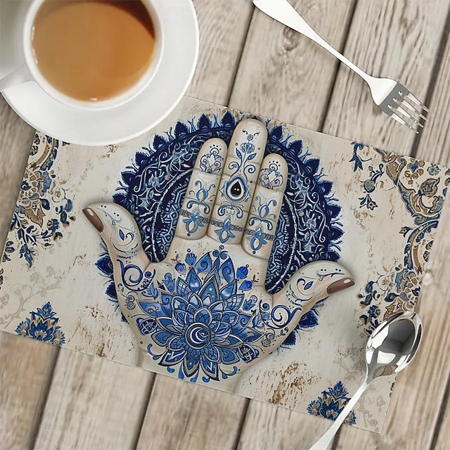  1 st hamasa hand ramadan mönster bordstablett bordsmatta 12x18 tums bordsmattor för festkök matsal dekoration
