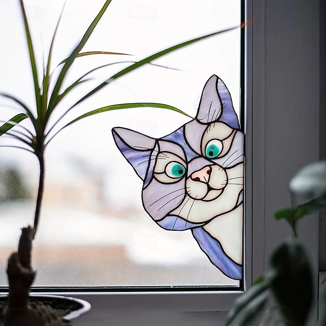  kissa kurkistava lasi-ikkunatarra, itseliimautuva paksunnettu veden- ja kosteudenkestävä ikkunakalvo lasille, keraamiset laatat kodin sisustukseen
