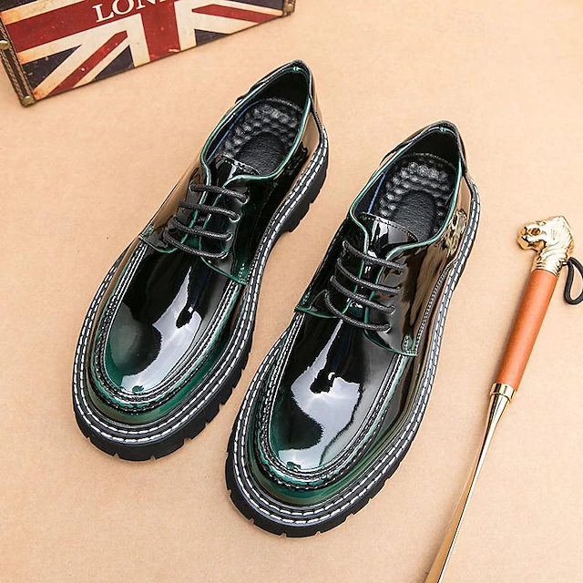 Men's Oxfords Formal Shoes Platform Sneakers Platform Loafers Vintage Classic Casual Wedding Daily PU Height Increasing Comfortable Slip Resistant Lace-up Black Green Spring Fall 9
