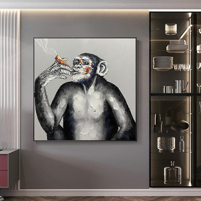  fajne palenie cygar małpa obraz na płótnie ręcznie robiony nowoczesny obraz na ścianę inteligentna małpa obraz zwierzęcia do wystroju domu w salonie