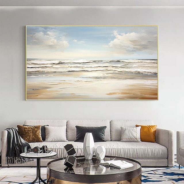  ručně vyráběný originál modrého oceánu olejomalba na plátně zeď minimalistická umělecká malba kulisy pro domácí dekoraci s nataženým rámem/bez vnitřní malby rámu