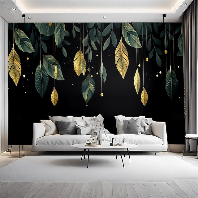  Cool Wallpapers Green Gold Plant Wallpaper Wall Mural Roll Sticker Peel and Stick Removable PVC/Vinyl Material Self Adhesive/Adhesive Required Wall Decor for Living Room Kitchen Bathroom