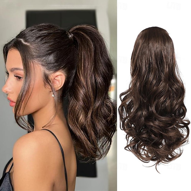  Ponytail Extension15 Inch Drawstring Ponytail Hair Extensions Short Wavy Fake Pony Tail Synthetic Hair Pieces for Women
