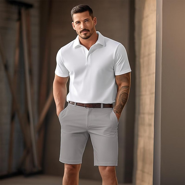  Men's Shorts Chino Shorts Bermuda shorts Zipper Button Pocket Plain Comfort Breathable Short Casual Daily Holiday Cotton Blend Fashion Chic & Modern Black White