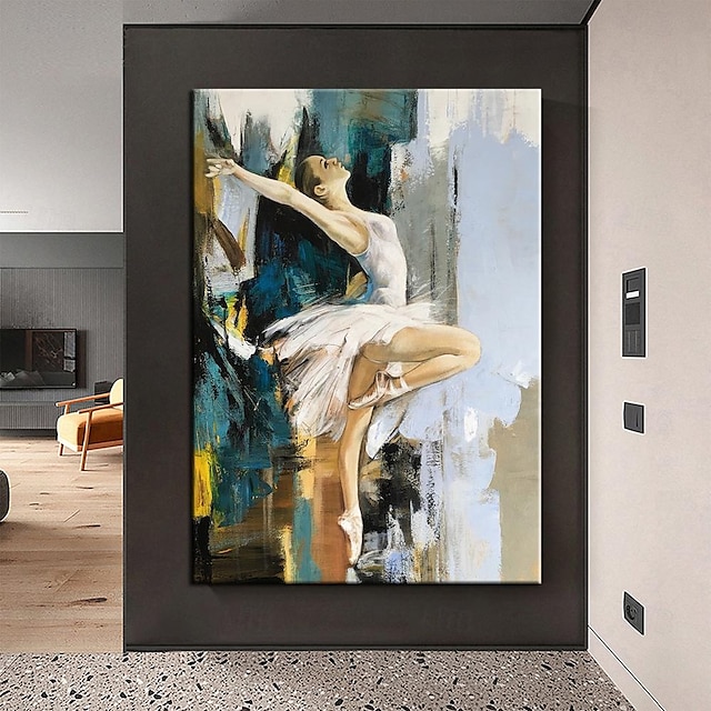  abstrakti tanssija öljymaalaus käsinmaalattu iso seinä taide valkoinen balettimaalaus boho seinäsisustus mittatilaustyönä kaunis tyttö maalaus kankaalle olohuoneen makuuhuoneen seinäkoristelu