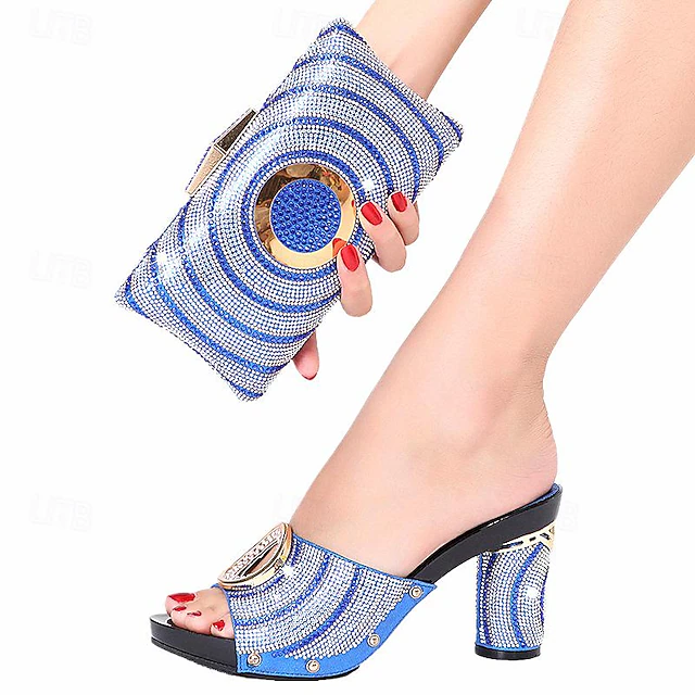 Women's Heels Wedding Shoes Sandals Dress Shoes Glitter Crystal Sequined Jeweled Sparkling Shoes Wedding Party Wedding Sandals Bridal Shoes Bridesmaid Shoes Rhinestone Crystal Platform Chunky Heel 10