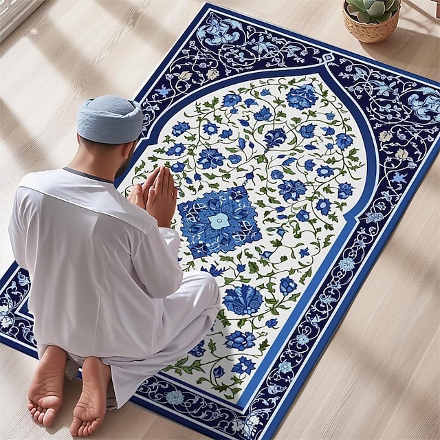  Tapete de oração muçulmano com design elegante tapete islâmico macio tecido de lã sintética toque macio antiderrapante