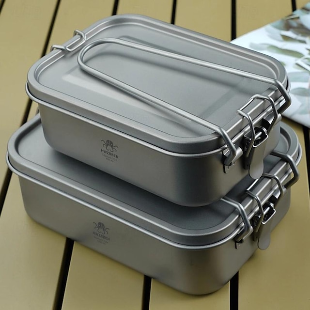  800/1200 ml (27,05/40,58 oz) čistý titanový obědový box, venkovní přenosný cestovní jednovrstvý bento box, jídelní nádobí
