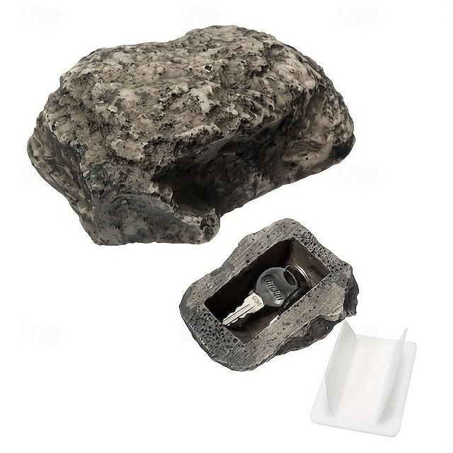  偽の石のキーハイダー1個、装飾的な石の形のスペアキーケース、二度とロックアウトされない、屋外用家具用品
