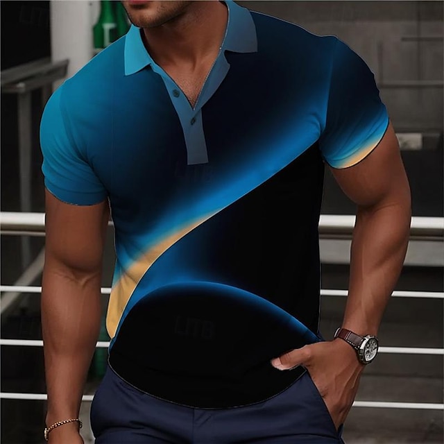  Optical Illusion Line Men's Fashion Casual 3D Print Polo Shirt Street Holiday Daily Wear Pique Polo Shirt Short Sleeve Turndown Polo Shirts Blue Purple Summer S M L Micro-elastic Lapel Polo