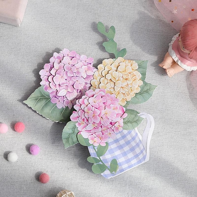  Pop Up Greeting Card For Mother's Day 3D Hydrangea Flower Paper Carving Ornament Creative Birthday Wishing Handmade Gift Thanksgiving Wishing Card For Mother Mother's Day Gift 1pc