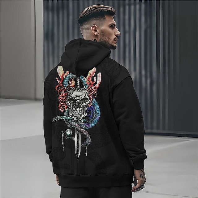  Homens Esqueleto Cobra Moletom Moletons Moletom Manga Longa Moletom com capuz Com Capuz punk gótico Impressão 3D Festa Feriado Streetwear Preto Branco Imprimir Bolso frontal Primavera & Outono