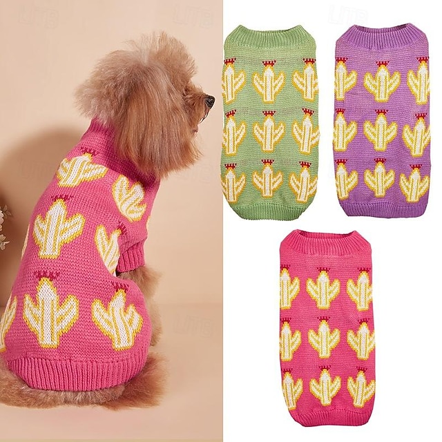  maglione per animali domestici con cactus di marca di moda tricolore lavorato a maglia addensato per gatti, orsacchiotti, corgi, autunno e inverno