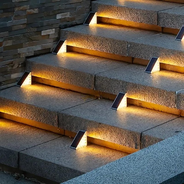  חיצוני ip67 עמיד למים סולארי אור צעדים חיצוניים אורות מדרגות led עיצוב עדשת LED סופר בהיר נגד גניבה אור מדרגות תאורת עיצוב תאורת לסיפון גן מנורת גן נוף אורות 1x 2x