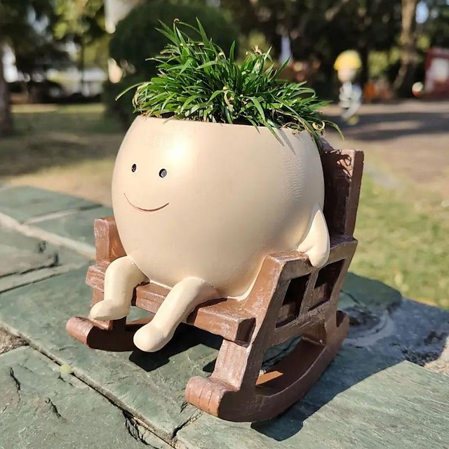 Garden Plant Pot With Small Rocking Chair Design, Made Of Resin, Suitable For Succulents And Other Plants, Perfect For Home Gardening Decoration