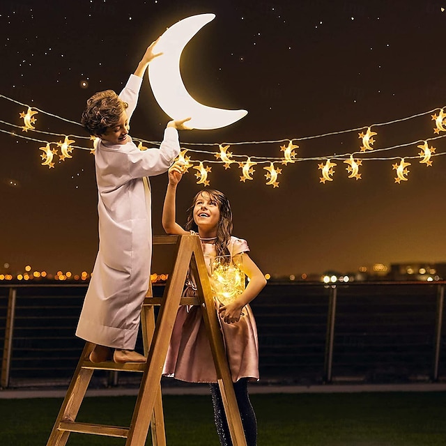  Guirlande lumineuse led étoile lune alimentée par batterie, 3m, 20led, 1.5m, 10led, guirlande lumineuse étoile et lune, décoration de jardin, fête à domicile, eid mubarak