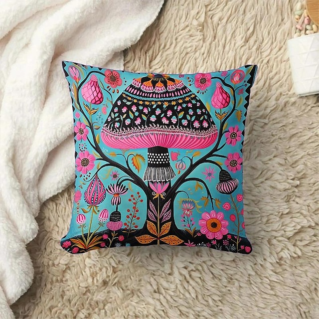  Trippy Mushroom Pattern 1PC Throw Pillow Covers Multiple Size Coastal Outdoor Decorative Pillows Soft Velvet Cushion Cases for Couch Sofa Bed Home Decor