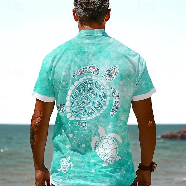  Мужская гавайская рубашка с 3D принтом «морская черепаха» и «морская жизнь», летняя пляжная рубашка на пуговицах с коротким рукавом, повседневная одежда для отпуска, от S до 3xl