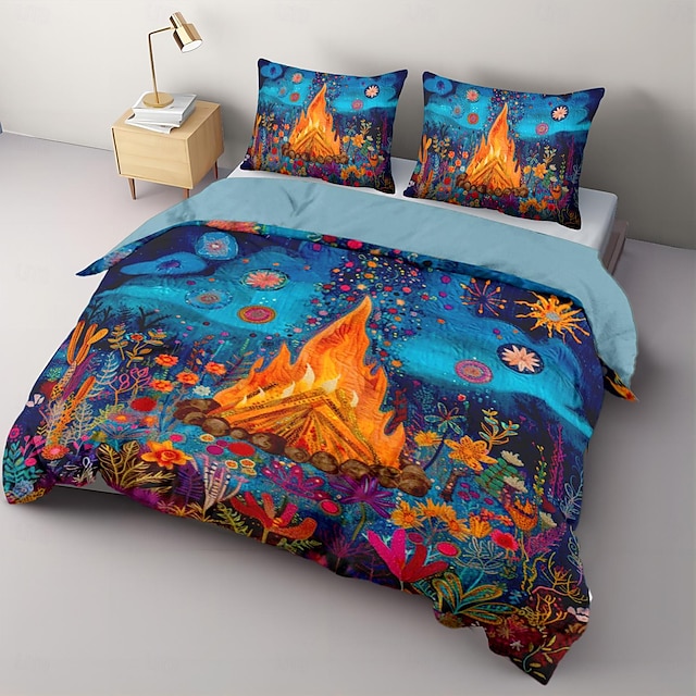  flames pattern påslakanset set mjukt 3-delat lyxigt sängkläder i bomull heminredning present tvilling full king queen size påslakan