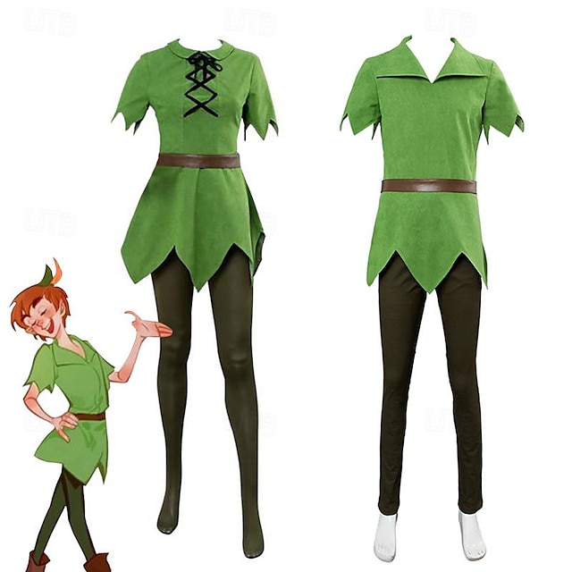  Peter Pan Cosplay Costume Theme Party Costume Men's Women's Boys Movie Cosplay Cosplay Halloween Green Halloween Carnival Masquerade Top Pants Belt