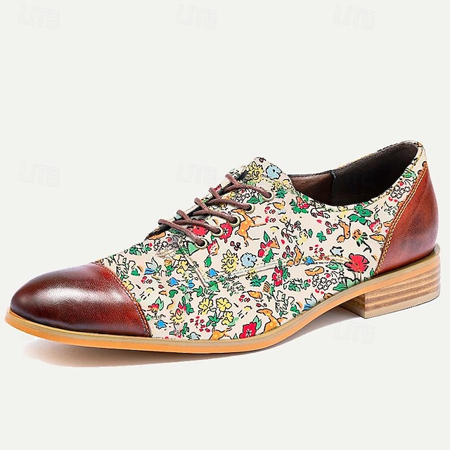  scarpe eleganti da uomo rosso marrone pelle stampa artistica floreale pelle di vacchetta pieno fiore italiana antiscivolo allacciata