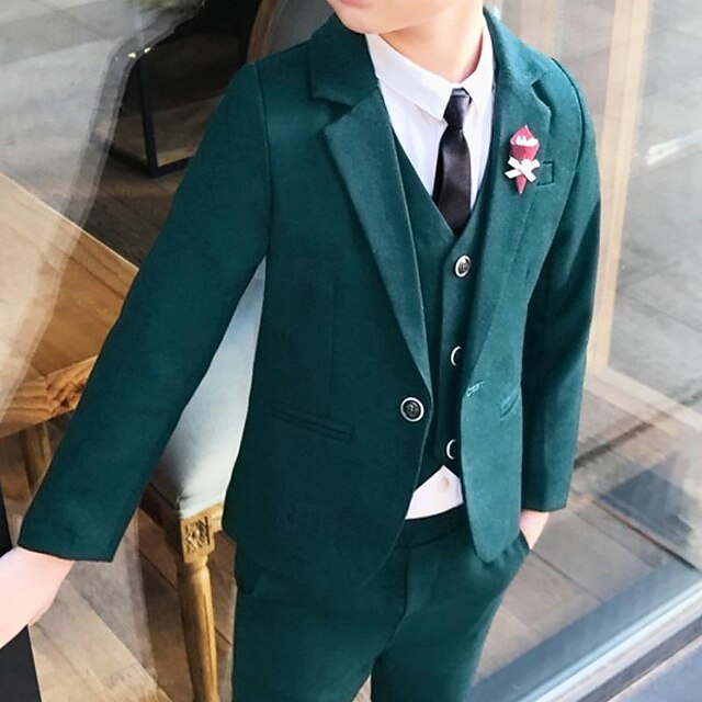 3 Pieces Ring Bearer Suit Boys Kids Suit Formal Suit Suit & Blazer Tank & Pants Formal Party Fashion Gentle Solid Color Royal Blue Green Cotton4