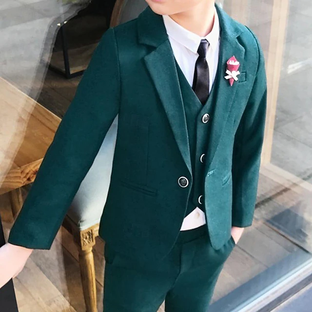 3 Pieces Ring Bearer Suit Boys Kids Suit Formal Suit Suit & Blazer Tank & Pants Formal Party Fashion Gentle Solid Color Royal Blue Green Cotton4