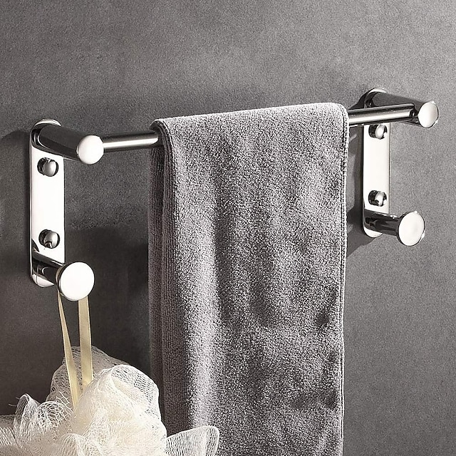  Wall-Mounted Chrome Towel Rail Stainless Steel Towel Bar with Hooks, 30cm/40cm/50cm/60cm, Mirror Polished Silver Finish, Wall-Mounted for Bathroom, Kitchen, Office