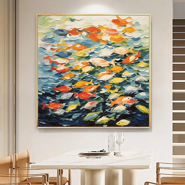  Handmade Original Colored goldfish Oil Painting On Canvas Wall   Art Painting for Home Decor With Stretched Frame/Without Inner Frame Painting