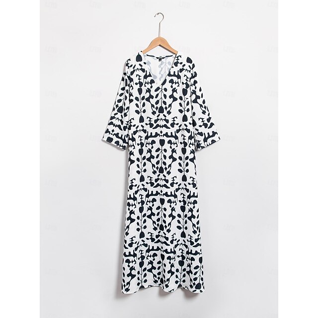 Black Geometric Print Satin Maxi Shirt Dress