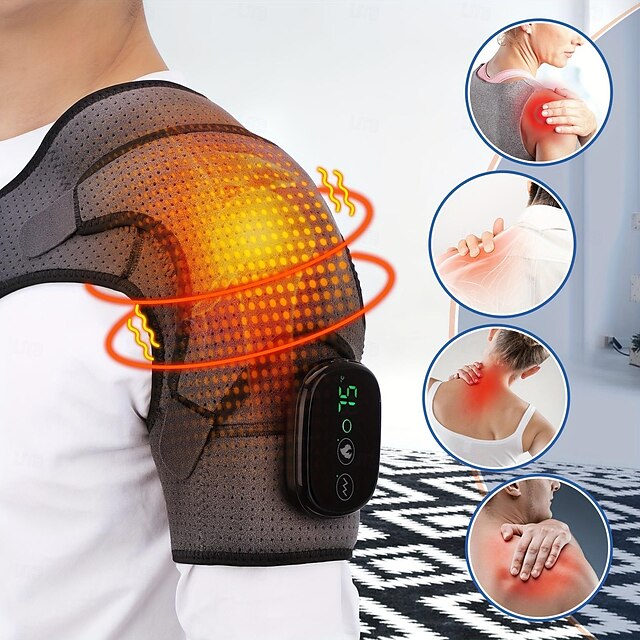 massageador de ombro com calor e vibração para alívio da dor da artrite e fisioterapia térmica aquecimento elétrico ombro pescoço e tensão da articulação do ombro aquecimento vibração massagem