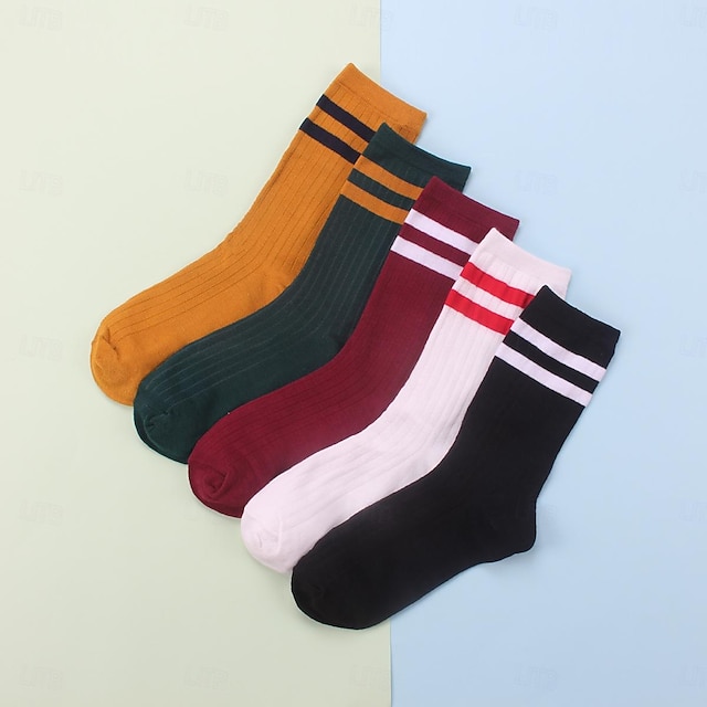  5 pares mujer calcetines cortos trabajo diario vacaciones color sólido poliéster deportivo simple clásico casual casual / diario calcetines deportivos