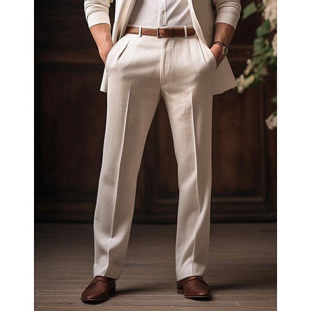 40 Linen Men's Linen Pants Trousers Summer Pants Pocket Straight Leg
