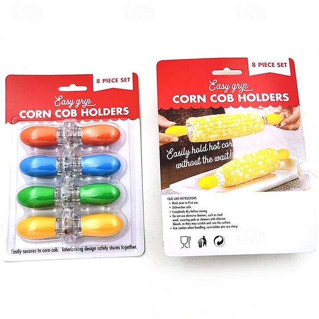  8 bucăți suporturi colorate pentru porumb furculițe din oțel inoxidabil pentru porumb cu mâner de cauciuc frigarui de porumb pe stiuleți pentru unelte de gătit de bucătărie și ustensile de petrecere