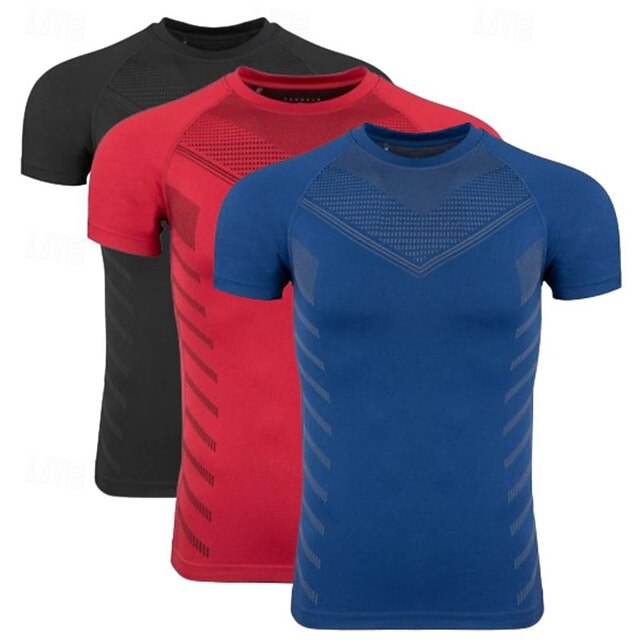  Miesten Kuntosali paita Fitness Topit Urheilu T-paita Tiukka pyöreä kaula-aukko Lyhythihainen Urheilu Rento / arki Jumppa Nopeasti kuivuva Hengittävä Pehmeä 3 Pack Väripalikka Musta + punainen