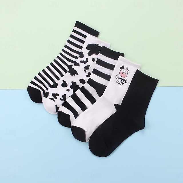  5 Paar Damen-Crew-Socken für Arbeit, Alltag, Urlaub, Tier-Baumwolle, einfach, klassisch, formell, waschbar, Freizeit-/Alltagssocken