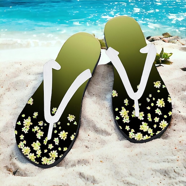  Femme Chaussons Tongs Imprimer des chaussures Tongs Pantoufles de plage du quotidien Vacances Voyage Floral Dégradé de couleur Talon Plat Vacances Mode Décontractées Polyester Jaune Rose Bleu