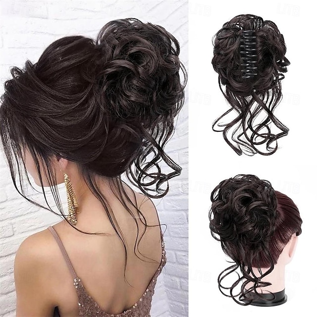  Claw Clip Messy Bun Hair Pieces for Women Messy Wavy Curly Hair Bun Extensions Tousled Updo Bun Hair Clip in Synthetic Hair Bun Ponytail Extension
