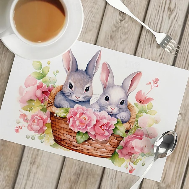  قطعة واحدة من مفرش الطاولة بنمط الأرنب مقاس 12 × 18 بوصة لتزيين حفلات المطبخ وتناول الطعام