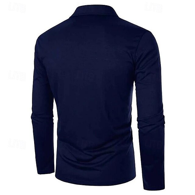 Men's Polo Shirt Golf Shirt Work Casual Lapel Long Sleeve Basic Modern ...