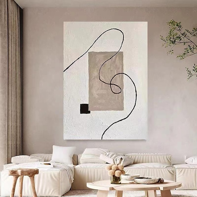  Peint à la main nordique abstrait marron gris blanc toile art peintures à la main moderne minimaliste lignes mur art photo maison chambre décor pas de cadre