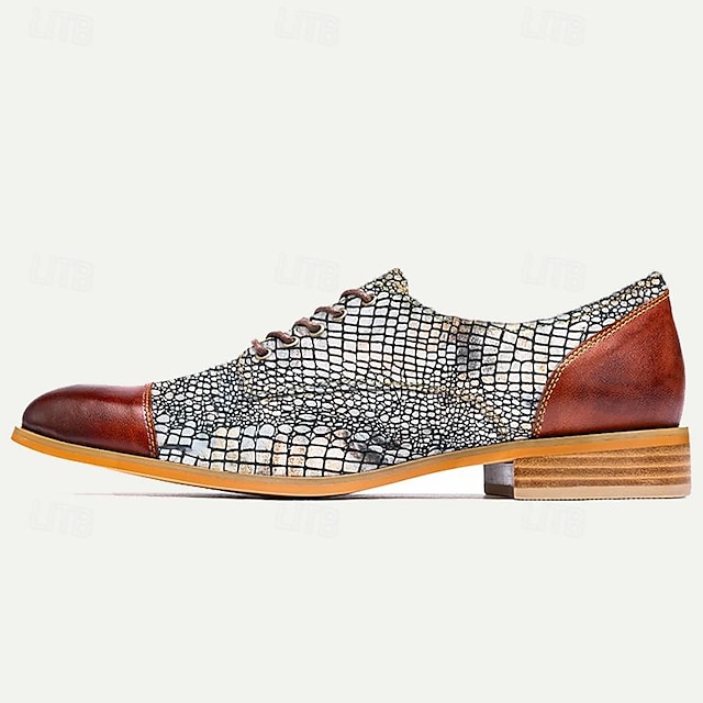  Sapatos masculinos com padrão de crocodilo couro italiano de grão integral couro antiderrapante com cadarço vermelho marrom oxfords