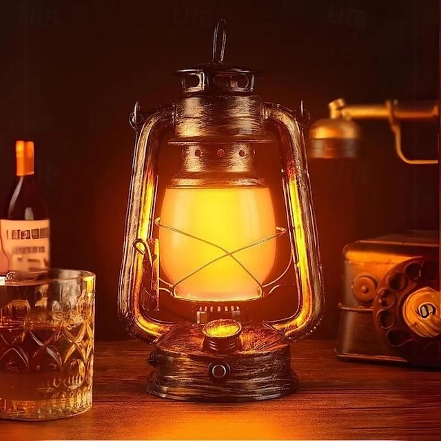  LED Retro Kerosene Lamp Flame Flickering Horse Lantern Tinplate Type-C Fast Charging