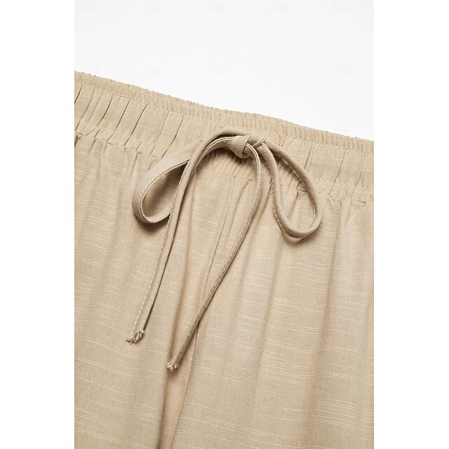 Pantalon large pour femmes en mélange de lin avec cordon de serrage