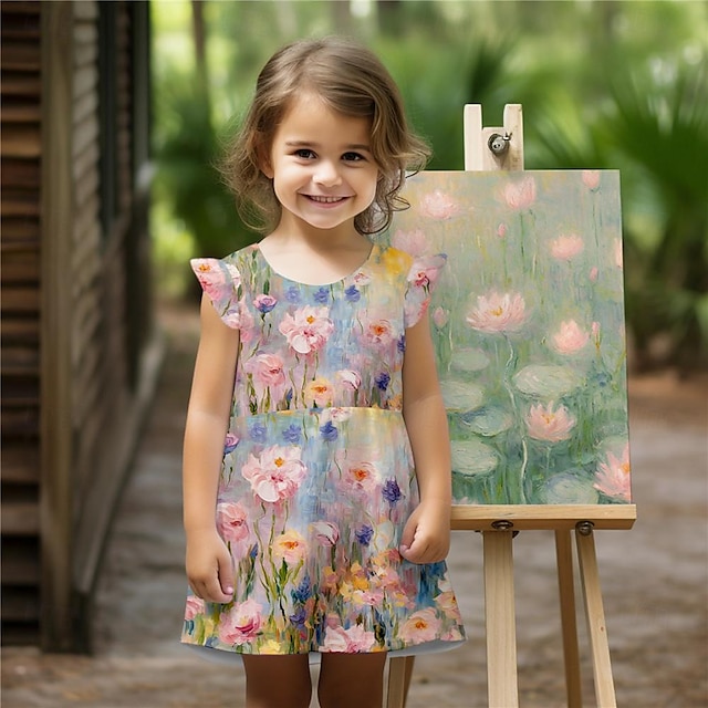  Girls ' 3D Virágos Fodros ruha Ujjatlan 3D nyomtatás Nyár Napi Szabadság Alkalmi gyönyörű Gyerekek 3-12 év hétköznapi ruha Ujjatlan ruha Térd feletti Poliészter Normál