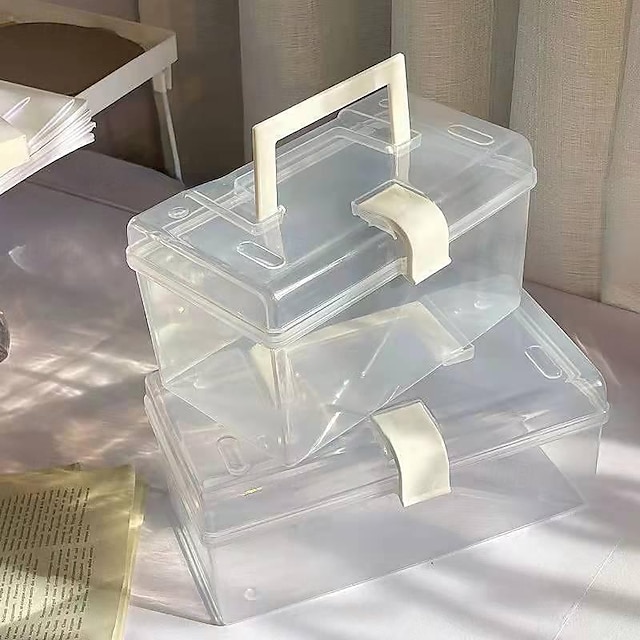  1 יחידה תיבת אחסון שקופה ניידת אחסון איפור organzier מכתבים שולחניים לסטודנטים רב תפקודיים שונים קופסת אחסון קיבולת גדולה