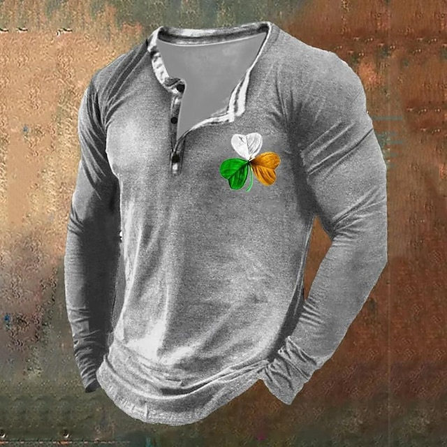  Grafisk Vitklöver Mode Dagligen Ledigt Herr 3D-tryck Henleytröja Ledigt Helgdag Utekväll St Patrick T-shirt Svart Purpur Grön Långärmad Henley Skjorta Vår & Höst Kläder S M L XL XXL 3XL