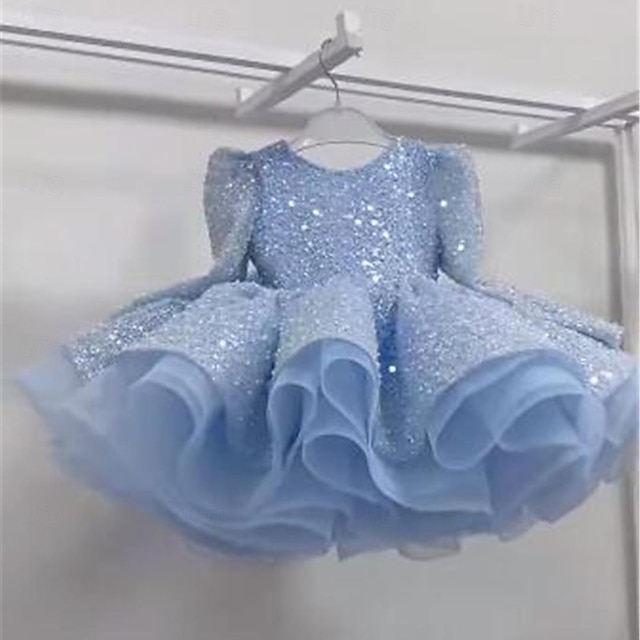  kinderkleidung Mädchen Party Kleid Feste Farbe Langarm Leistung Hochzeit Gitter Prinzessin Süß Gitter Mitte der Wade Etuikleid Tüll-Kleid Blumenmädchenkleid Sommer Frühling Herbst 2-12 Jahre Rosa