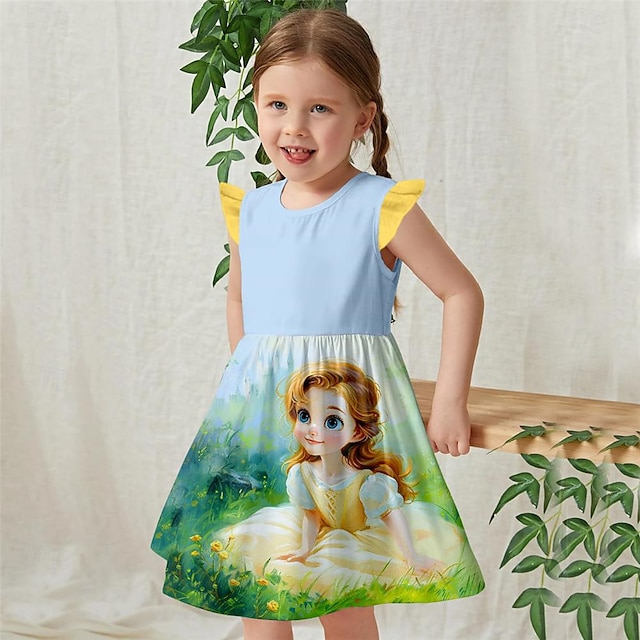  meisjes 3D-prinses ruches jurk mouwloos 3D-print zomer dagelijks vakantie casual mooi kinderen 3-12 jaar casual jurk tankjurk boven de knie polyester normale pasvorm